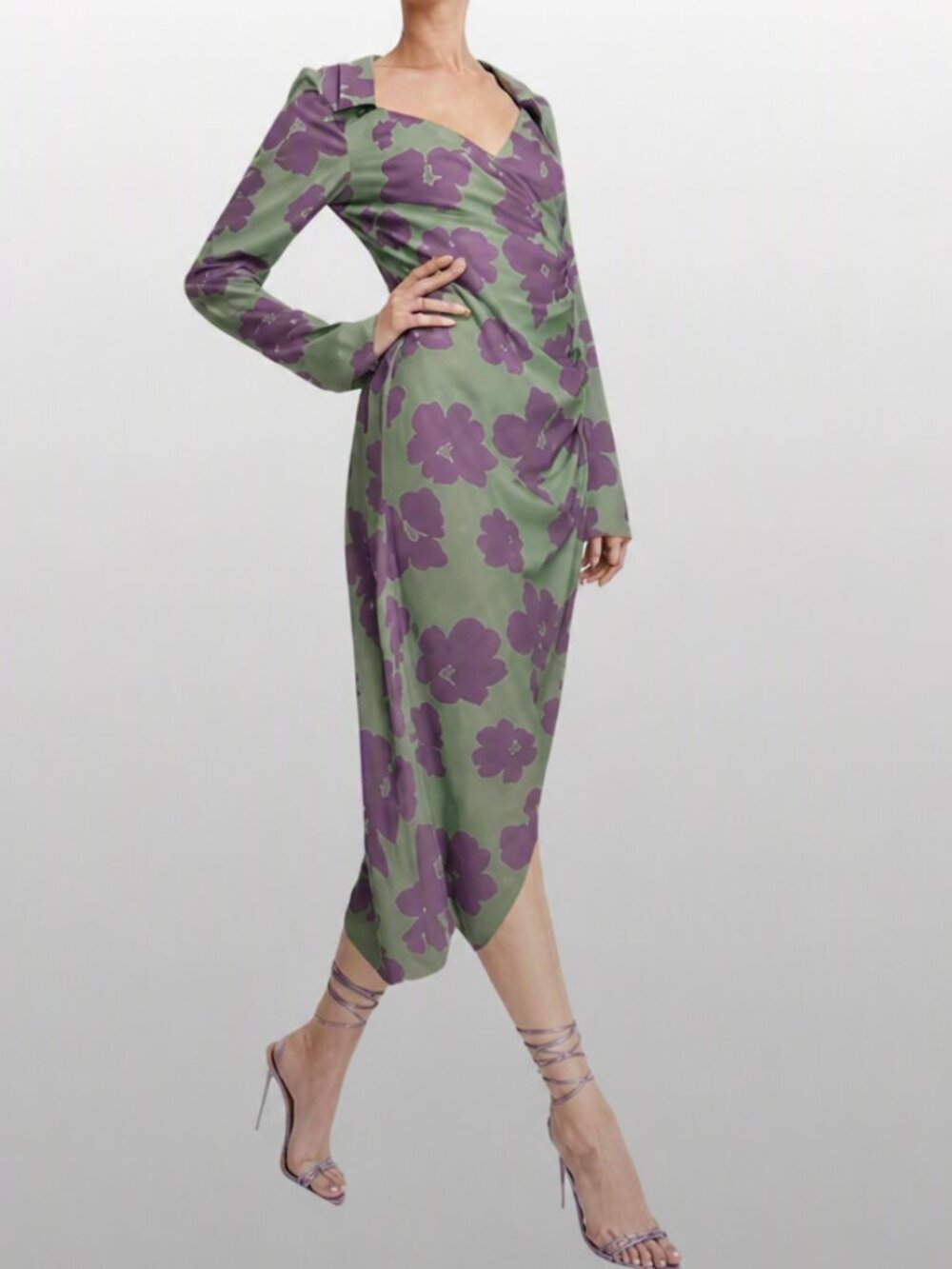 Asos Design Lilac Floral Midi Dress with Twist Front NWT
